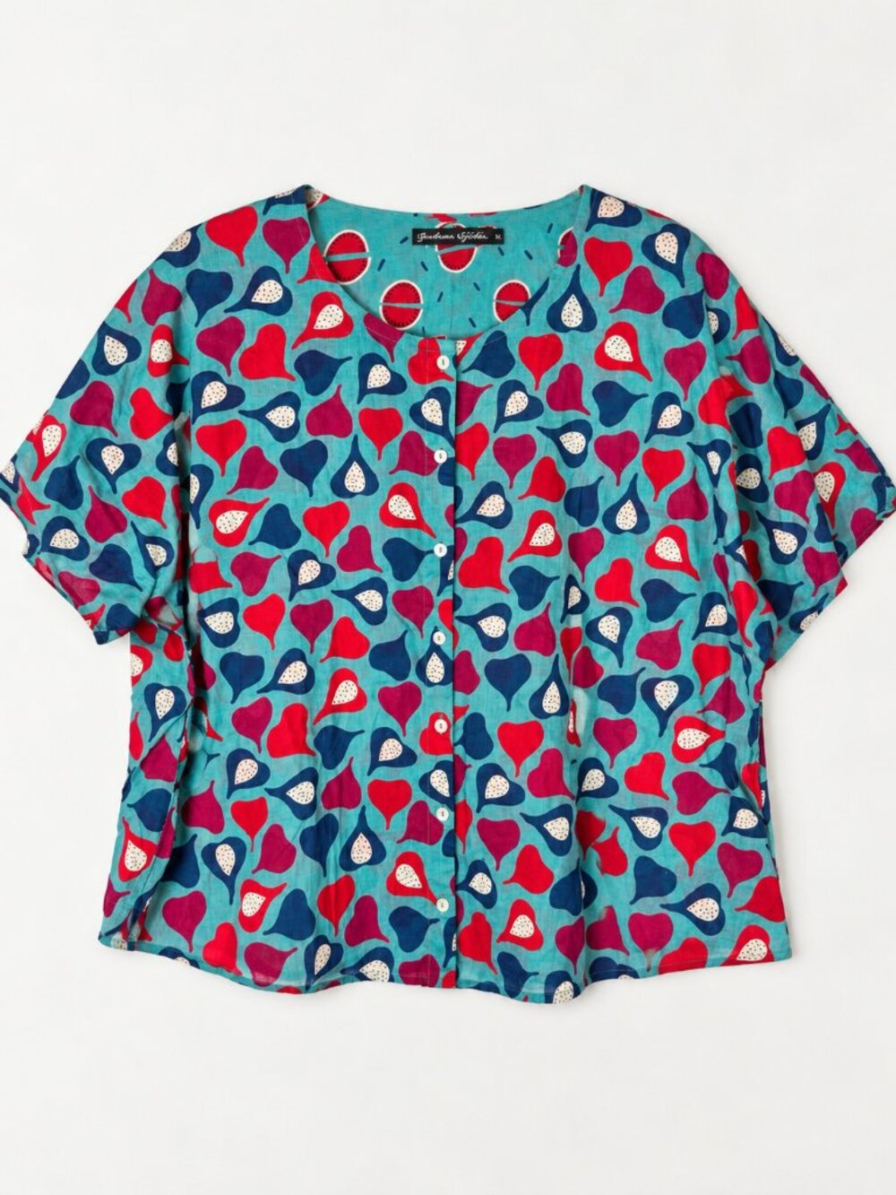 Gudrun Sjoden Fikon Blouse XL Short Sleeve Blue Figs NWT